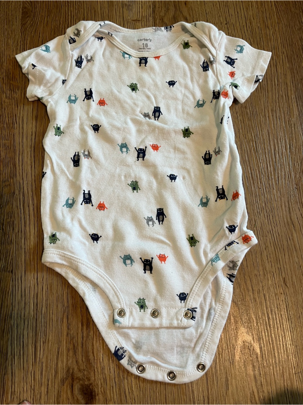 Carter’s, Short Sleeve Onsie, White Blue Red Little Monsters, 18 months